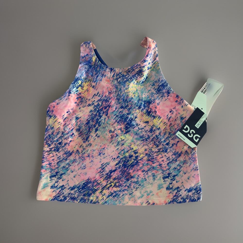 DSG Girls XL. Strappy Momentum Shelf Bra Tank Carnival Confetti Blue NWT